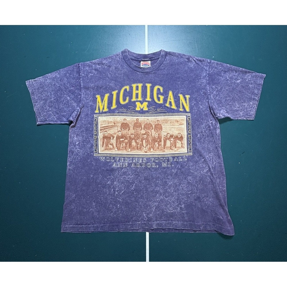 VTG Nutmeg Mills‎ Michigan Wolverines Football T Shirt Large Single Stitch 90s
